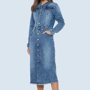 NEW Wash Lab Piece Dyed Denim Dress in Blue Size XL #656